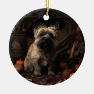 Cairn Terrier Pumpkins Halloween Scary Ceramic Ornament