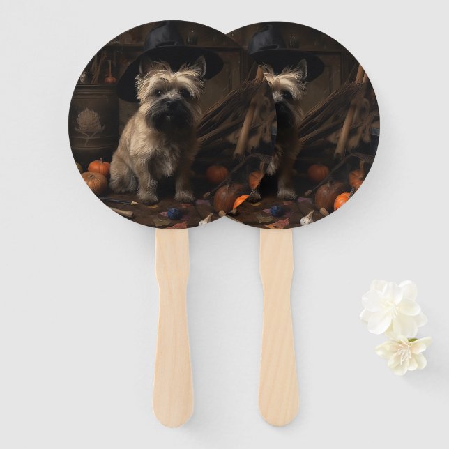 Cairn Terrier Pumpkins Halloween Scary  Hand Fan (Front and Back)