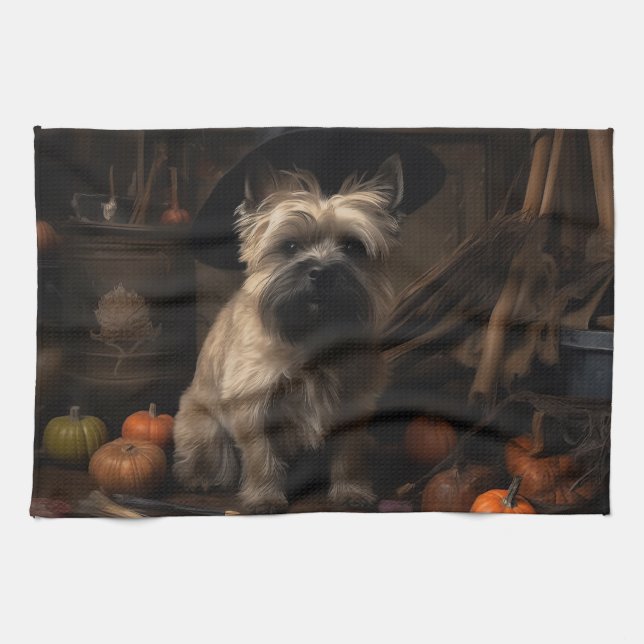 Cairn Terrier Pumpkins Halloween Scary  Kitchen Towel (Horizontal)