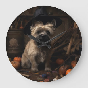 Cairn Terrier Pumpkins Halloween Scary Large Clock