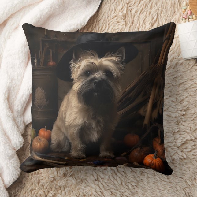 Cairn Terrier Pumpkins Halloween Scary  Throw Pillow (Blanket)