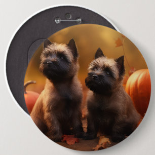 Cairn Terrier Puppy Autumn Delight Pumpkin Button
