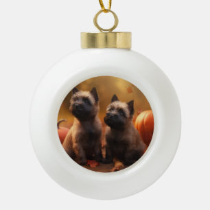 Cairn Terrier Puppy Autumn Delight Pumpkin Ceramic Ball Christmas Ornament