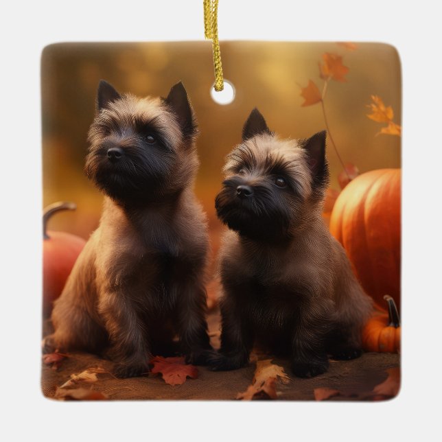 Cairn Terrier Puppy Autumn Delight Pumpkin  Ceramic Ornament (Front)