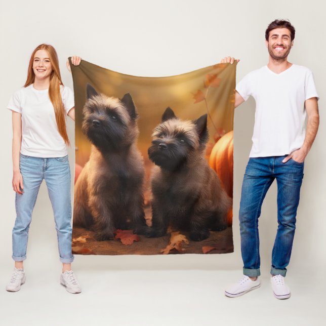 Cairn Terrier Puppy Autumn Delight Pumpkin  Fleece Blanket (In Situ)