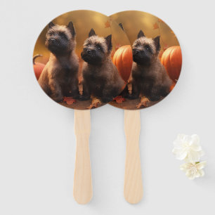 Cairn Terrier Puppy Autumn Delight Pumpkin  Hand Fan
