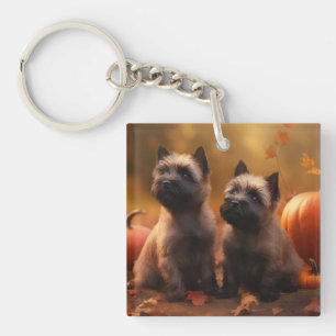 Cairn Terrier Puppy Autumn Delight Pumpkin Keychain
