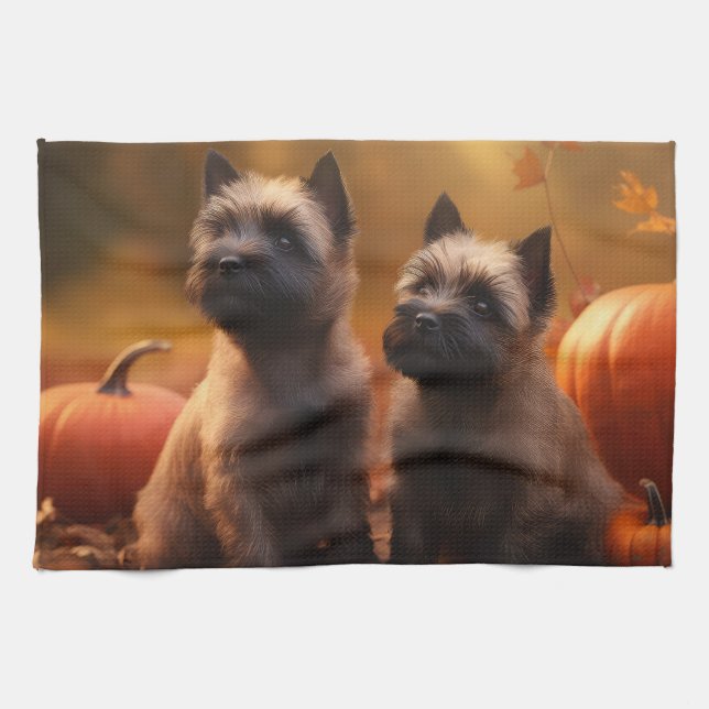 Cairn Terrier Puppy Autumn Delight Pumpkin  Kitchen Towel (Horizontal)