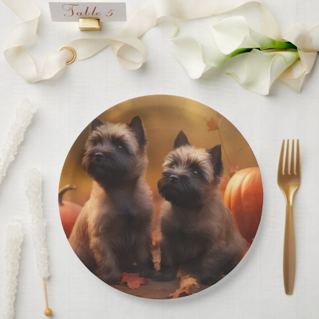 Cairn Terrier Puppy Autumn Delight Pumpkin  Paper Plates (Wedding)