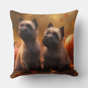 Cairn Terrier Puppy Autumn Delight Pumpkin Throw Pillow