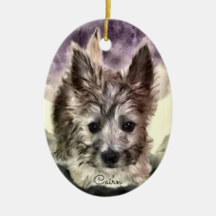 Cairn Terrier Puppy Oval Ornament, Watercolor Ceramic Ornament