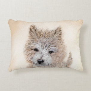 Cairn Terrier Puppy Painting - Original Dog Art Accent Pillow