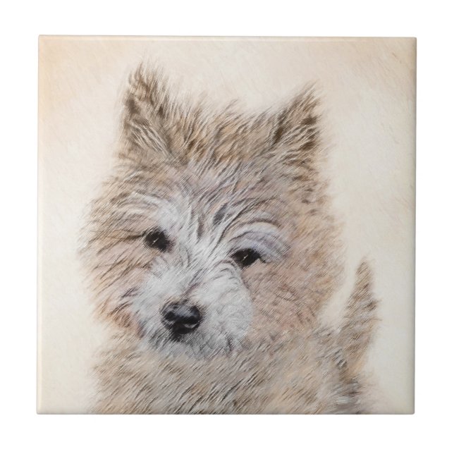 Cairn Terrier Puppy Painting - Original Dog Art Ceramic Tile (Front)