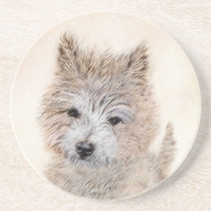 Cairn Terrier Puppy Painting - Original Dog Art Coaster