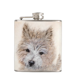 Cairn Terrier Puppy Painting - Original Dog Art Flask