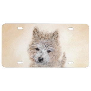 Cairn Terrier Puppy Painting - Original Dog Art License Plate