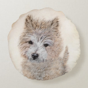 Cairn Terrier Puppy Painting - Original Dog Art Round Pillow
