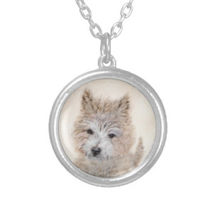Cairn Terrier Puppy Painting - Original Dog Art Silver Plated Necklace