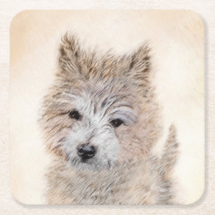 Cairn Terrier Puppy Painting - Original Dog Art Square Paper Coaster