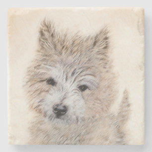 Cairn Terrier Puppy Painting - Original Dog Art Stone Coaster