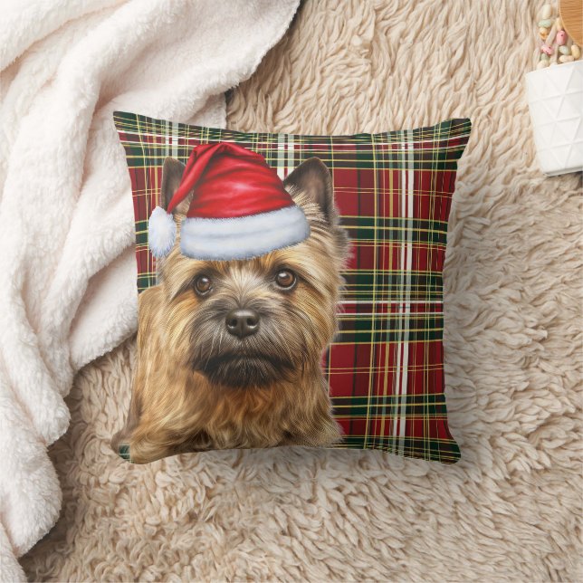 Cairn Terrier Red Green Plaid Christmas Holiday Throw Pillow (Blanket)