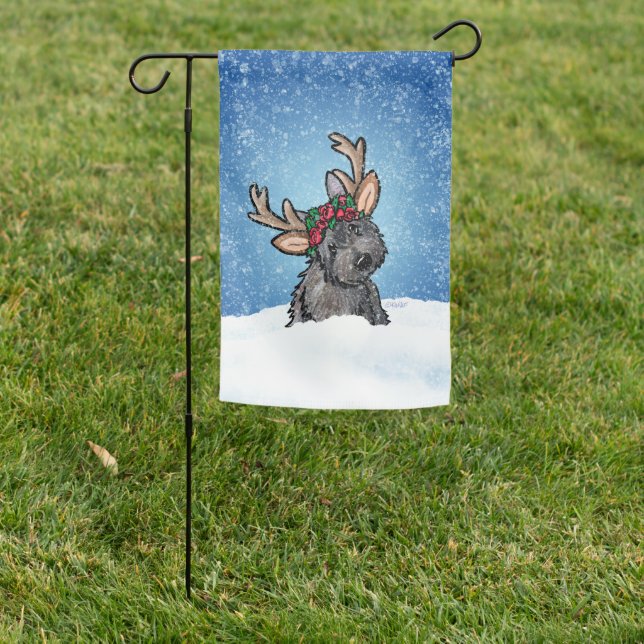 Cairn Terrier Reindeer Christmas Card Garden Flag (In SItu)