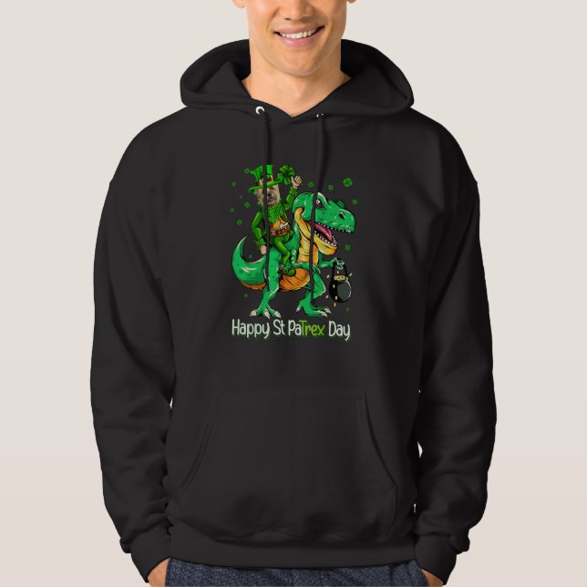 Cairn Terrier Riding Dinosaur Patricks Day Shamroc Hoodie (Front)