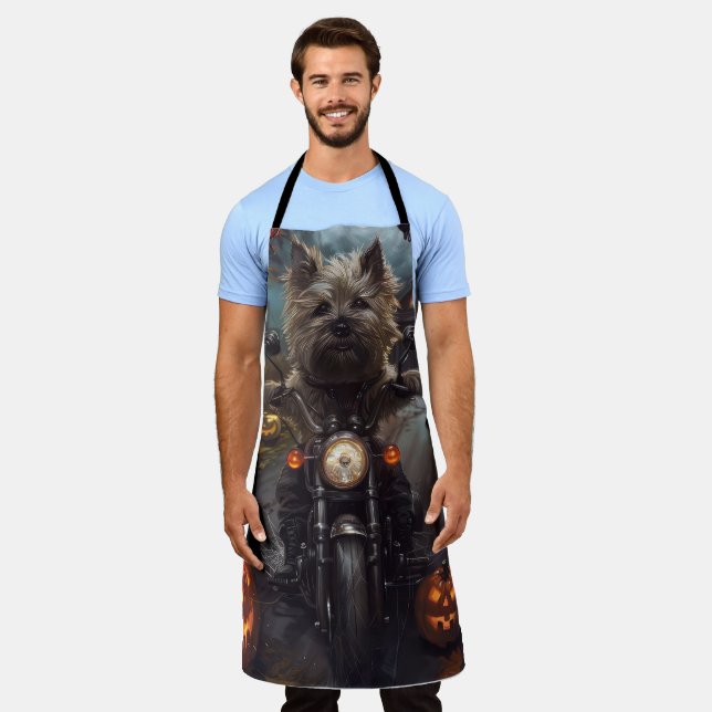 Cairn Terrier Riding Motorcycle Halloween Scary Apron (Worn)