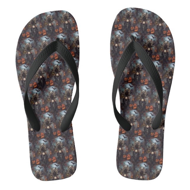 Cairn Terrier Riding Motorcycle Halloween Scary Flip Flops (Footbed)