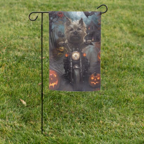 Cairn Terrier Riding Motorcycle Halloween Scary Garden Flag