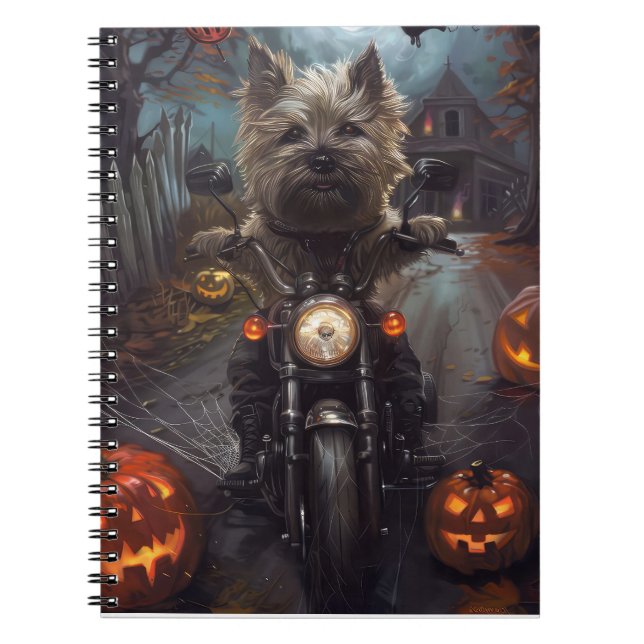 Cairn Terrier Riding Motorcycle Halloween Scary Notebook (Front)