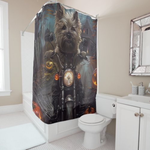 Cairn Terrier Riding Motorcycle Halloween Scary Shower Curtain