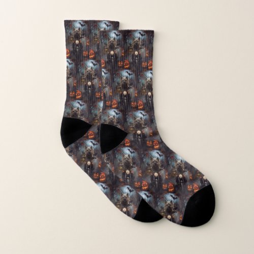 Cairn Terrier Riding Motorcycle Halloween Scary Socks