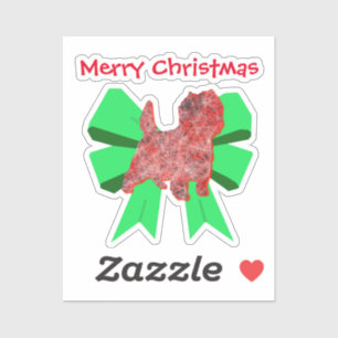 Cairn Terrier Silhouette Dog & Green Bow Christmas Sticker