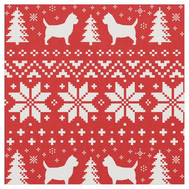 Cairn Terrier Silhouettes Dogs Christmas Holiday Fabric (Close Up)