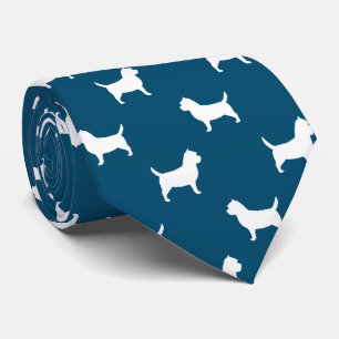Cairn Terrier Silhouettes Pattern Blue and White Neck Tie