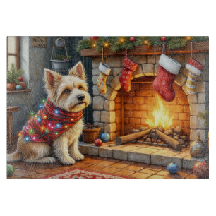 Cairn Terrier Sitting Fireplace Christmas Lights Cutting Board