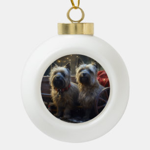 Cairn Terrier Snowy Sleigh Christmas Decor Ceramic Ball Christmas Ornament