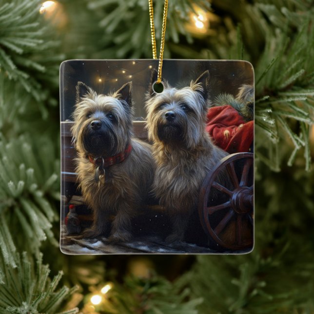 Cairn Terrier Snowy Sleigh Christmas Decor  Ceramic Ornament (Tree)