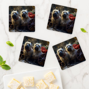 Cairn Terrier Snowy Sleigh Christmas Decor Coaster Set