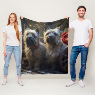 Cairn Terrier Snowy Sleigh Christmas Decor Fleece Blanket