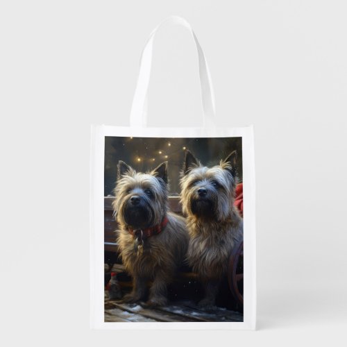 Cairn Terrier Snowy Sleigh Christmas Decor   Grocery Bag