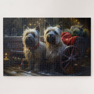 Cairn Terrier Snowy Sleigh Christmas Decor Jigsaw Puzzle