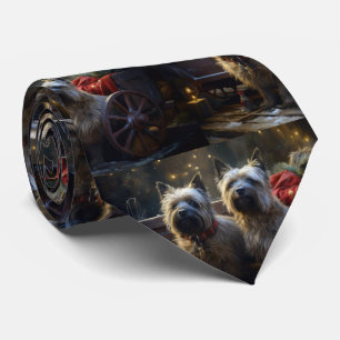 Cairn Terrier Snowy Sleigh Christmas Decor Neck Tie