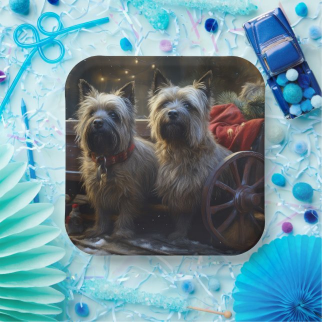 Cairn Terrier Snowy Sleigh Christmas Decor  Paper Plates (Party)