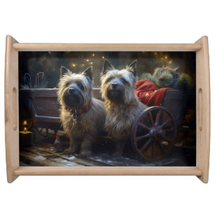 Cairn Terrier Snowy Sleigh Christmas Decor Serving Tray