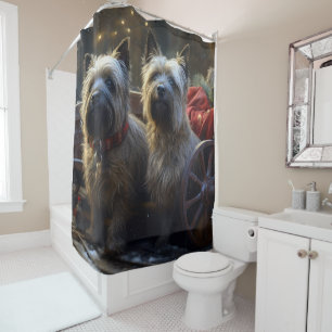 Cairn Terrier Snowy Sleigh Christmas Decor Shower Curtain
