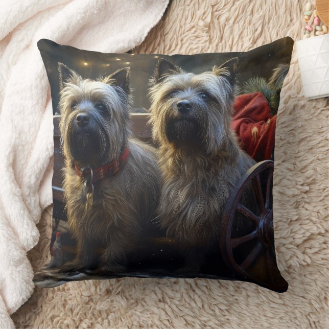 Cairn Terrier Snowy Sleigh Christmas Decor  Throw Pillow (Blanket)