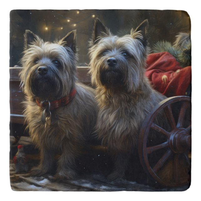 Cairn Terrier Snowy Sleigh Christmas Decor  Trivet (Front)