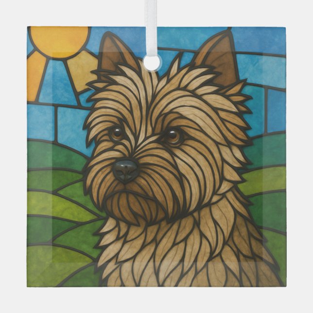 Cairn Terrier "Stained Glass"  Glass Ornament (Front)
